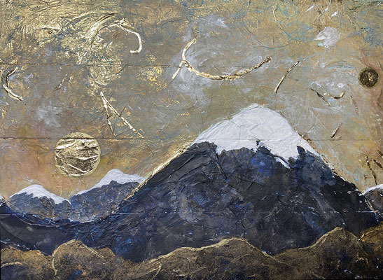 "Alles Fuji", Acrylfarbe, Dekorgold, Eisenrost, auf Holz