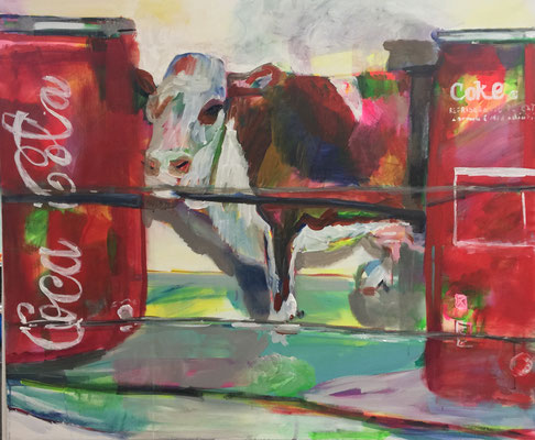 Stillleben mit Kuh 1, 100x120,  acrylic on canvas 