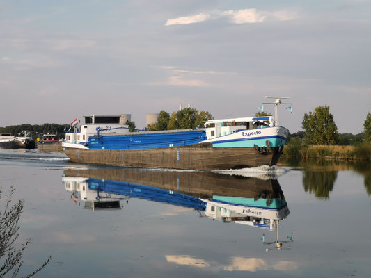 Motorvrachtschip Expecto (ENI 02312014) varend op het water, ingekort in 2018, oorspronkelijk gebouwd in 1965 