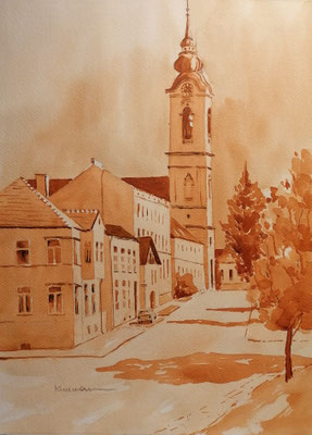 Blick Richtung Kirche, 30 x 40 cm