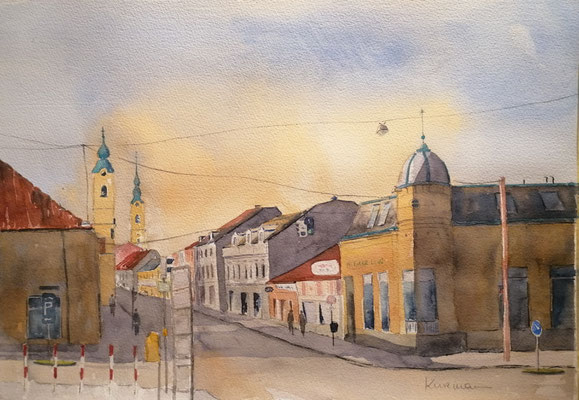 Hauptstraße mit Blick Richtung Kirche, 40 x 30 cm