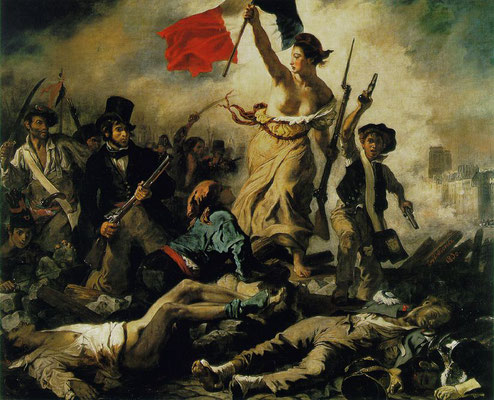 Eugène Delacroix, La Liberté guidant le peuple, huile sur toile, 260 × 325 cm, 1830, Musée du Louvre, département des peintures, Paris (France).