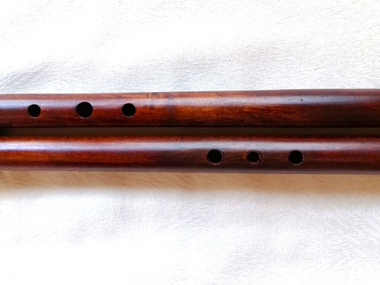 ダブルフルート　木製G管　指孔