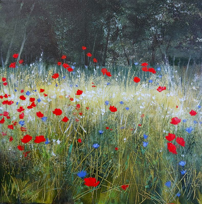 POPPIES AT THE EDGEA OF THE FOREST 1, 40x40 cm, Acryl/Leinen