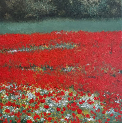 POPPIES AT THE EDGEA OF THE FOREST 1, 40x40 cm, Acryl/Leinen