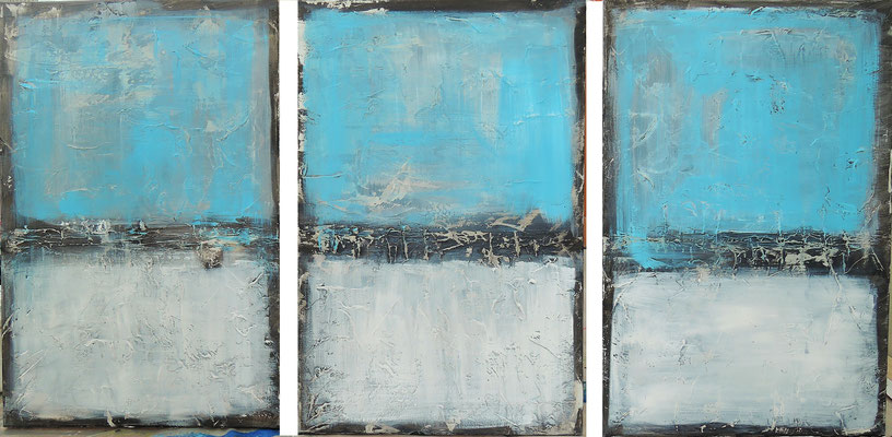 BLUE SKY OF MINE, 3-tlg., ca. 60x120 cm, Acryl/Leinen