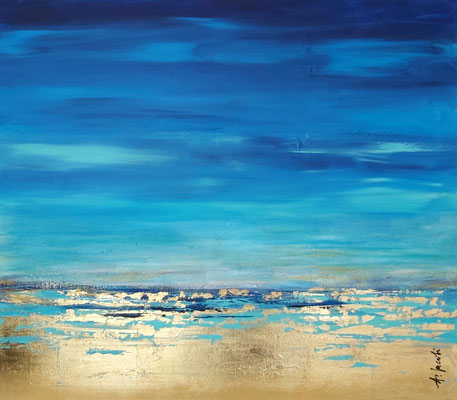 FOLLOW THE OCEAN, 70x80 cm, Acryl/Blattgold/Leinen