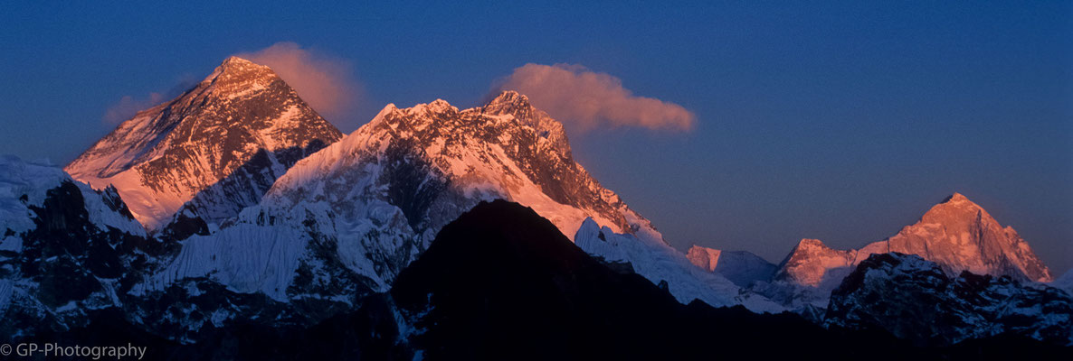 Mount Everest and Nuptse in the evening light