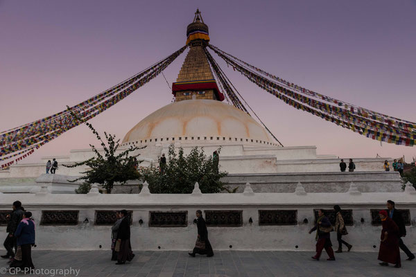 Great stupa of Bouthanath in the evening light, Nepal, 2013
