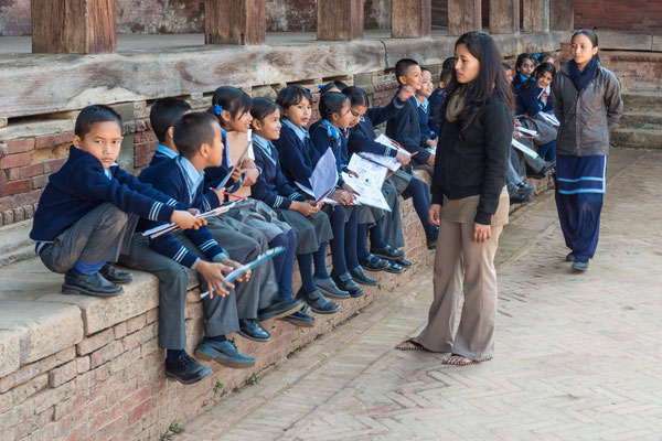 School class near Durbar square, Bhaktapur, Nepal, 2013