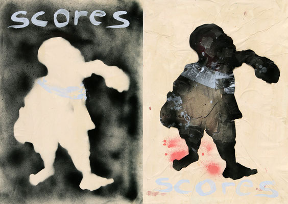 Scores (2016) collage, acrylic on paper 62 x 86 cm