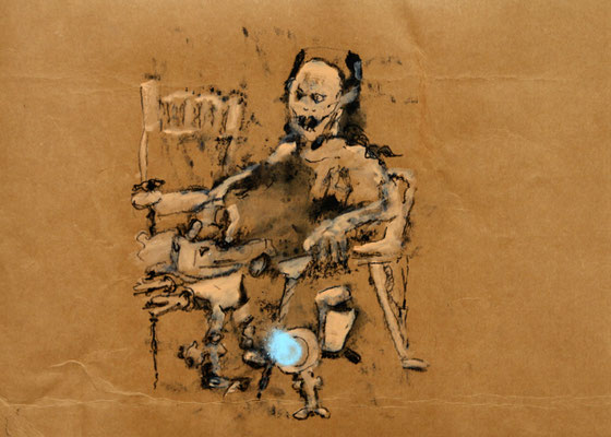 Fumigator (2015) mixed media on banana paper 30 x 42 cm