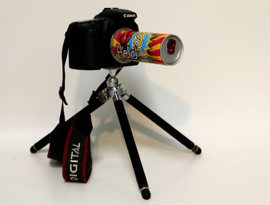 Boom (2018) Canon EOS 20D body, energy drink can, tripod 35 x 25 x 25 cm