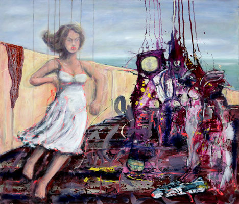 Catwalk (2021) oil, tempera, gouache, acrylic on canvas 140 x 120 cm