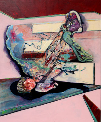 Flying Leap (2018/20) oil, tempera, acrylic on canvas 170 x 140 cm