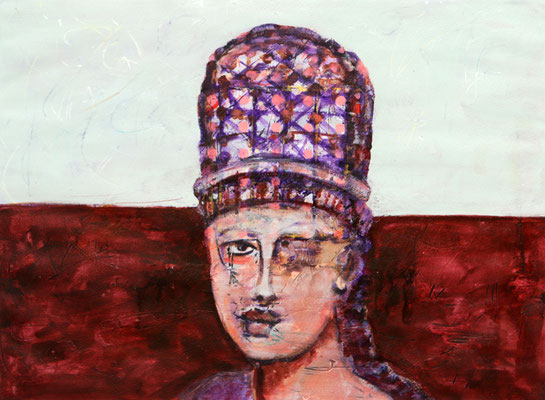 Die Mütze macht’s (2018) oil, tempera on Canson paper 56 x 76 cm