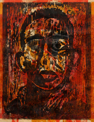 Steve (2011) woodcut on banana paper 40 x 30 cm