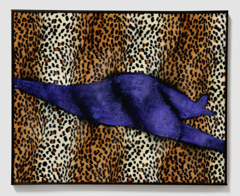 You and JU F13 (2017) tempera on ersatz leopard skin 45 x 56 x 3 cm