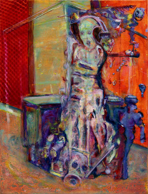 Gate Guard (2020) oil, tempera, acrylic on canvas 55 x 42 cm