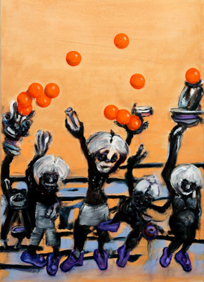 Flying Oranges (2023) oil, tempera, acrylic on canvas 100 x 65 cm 