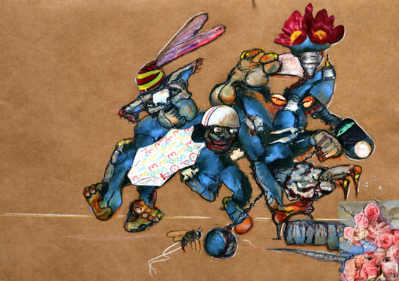 Rosenkavaliere (2024) mixed media on banana paper 30 x 42 cm