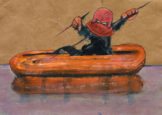 Under the Surface (2024) mixed media on banana paper 30 x 42 cm