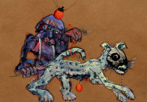 Loop Trapper (2019) mixed media on banana paper 30 x 42 cm