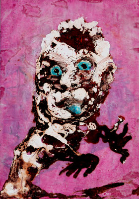 Watoubouman (2022) acrylic, wax, shellac, varnish on card board 21 x 15 cm