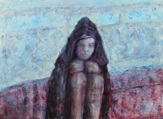 Sitting (2017) tempera, oil, acrylic on Canson paper 56 x 76 cm