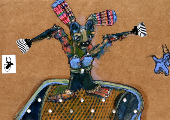 Das scheue Reh (2021) mixed media on banana paper 30 x 42 cm