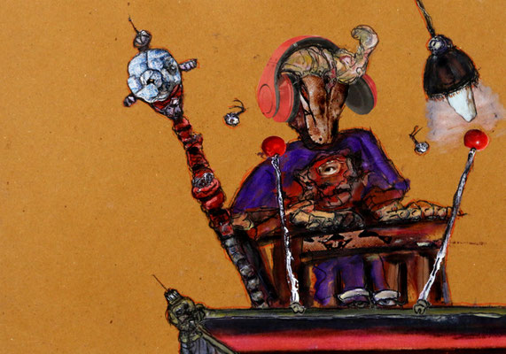 Pace Snaker (2019) mixed media on banana paper 30 x 42 cm