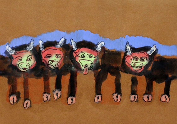 différence et répétition (2016) mixed media on banana paper 30 x 42 cm