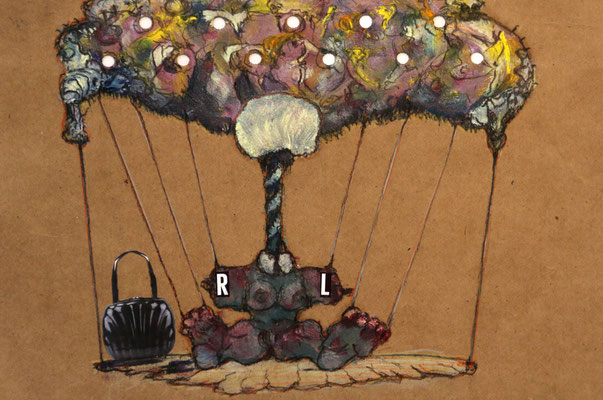 R, L (2017) mixed media on banana paper 30 x 42 cm