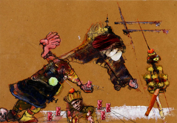 Chess (2019) mixed media on banana paper 30 x 42 cm