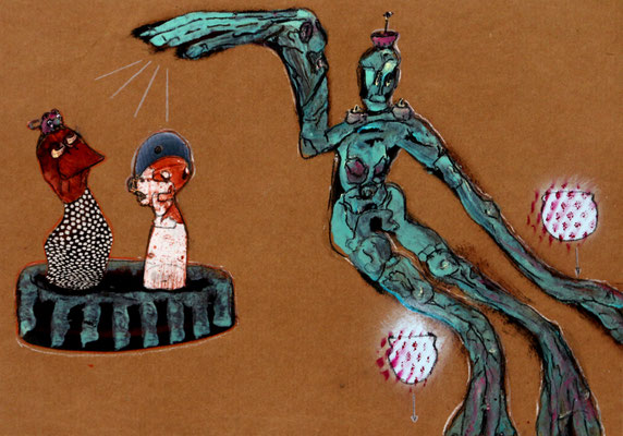 Mixed Blessing (2020) mixed media on banana paper 30 x 42 cm