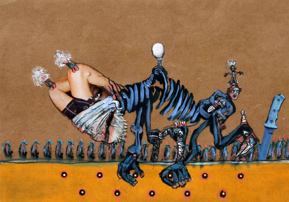 Picker (2021) mixed media on banana paper 30 x 42 cm