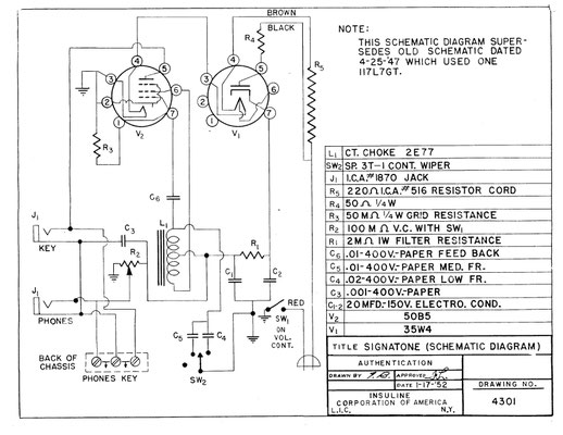 U.S.A. Signatone classroom model No. 4301.  Schematic Diagram.