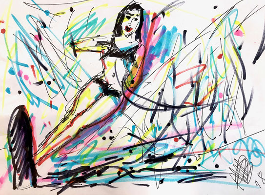 Lady Waterski/ Filzstift auf DIN A4 Papier