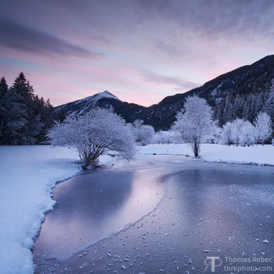 Switzerland, Surava, pink sunset