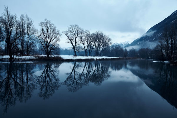 Switzerland, Bolle di Magadino, blue hour in winter