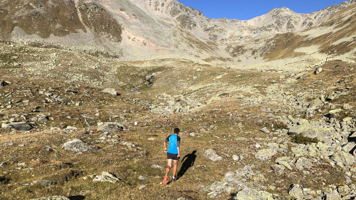 über die letzten begrasten Stellen, hinauf zur Schäferhütte