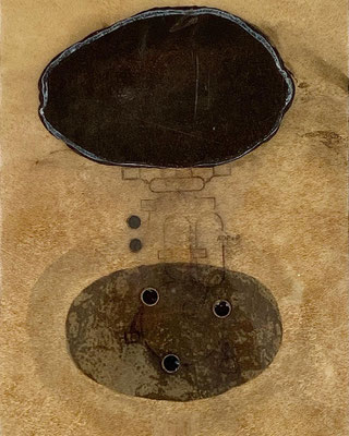 Synthese II, 2022, Mischtechnik auf Rinderhaut, 25x35 cm