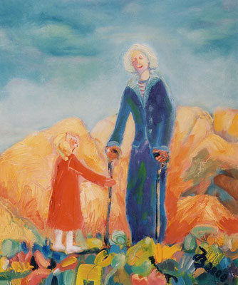 Großmutter | Öl auf Leinwand | 1999 | 50x60cm | Großmutter kommt zu uns.  Ich gehe oft mit ihr spazieren - ich liebe sie.