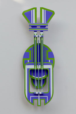 TÍTULO     :  "ESTELA-TÓTEM IX" MEDIDAS :  32x10,5x3 cm. TÉCNICA   : PINTURA ACRÍLICA SOBRE CARTÓN DENSO GRUESO  AÑO          :  2025