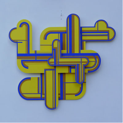 TÍTULO     :  "URBAN X" MEDIDAS : 59x63x7 cm. TÉCNICA   : PINTURA ACRÍLICA SOBRE MADERA  AÑO          :  2023  