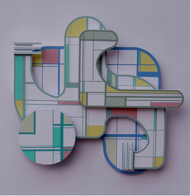 TÍTULO     :  "URBAN II" MEDIDAS : 54,5x58x5 cm. TÉCNICA   : PINTURA ACRÍLICA SOBRE MADERA  AÑO          :  2022  