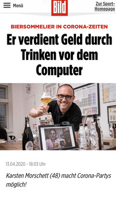 Biersommelier: BILD über Biersommelier.Berlin - Online-Bierverkostung - Karsten Morschett, April 2020