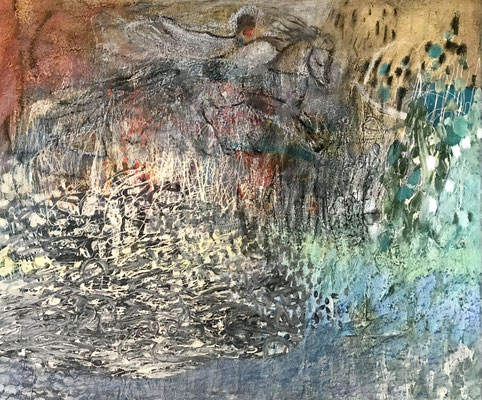 "in dürren Blättern säuselte der Wind" 60x70cm, Leinwand, Farbschichtungen, 2024