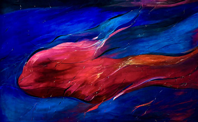 "Auftauchen", 180 x 135 cm, Leinen, Schichtungen, 1998.