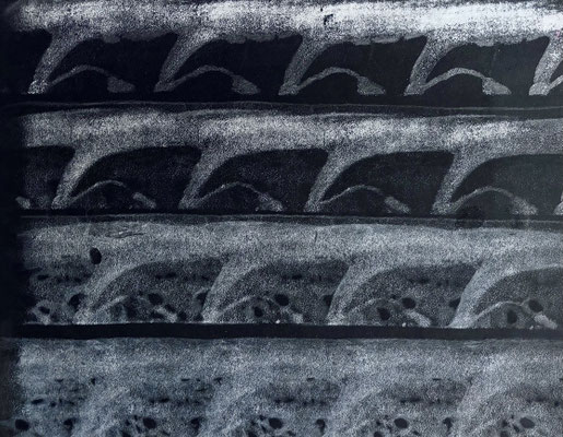 "Blick Flugzeugfenster" 50x70, Papierarbeit, Farbschichtungen, 2024.